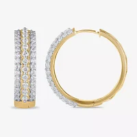 Womens 2 CT. T.W. Lab Grown White Diamond 10K Gold 25.1mm Hoop Earrings