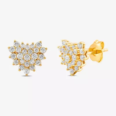 3/4 CT. T.W. Lab Grown White Diamond 10K Gold 10.1mm Heart Stud Earrings