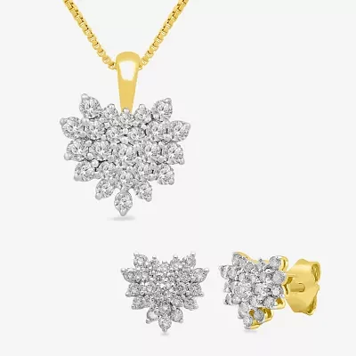 Womens 1 CT. T.W. Lab Grown White Diamond 10K Gold Heart 2-pc. Jewelry Set
