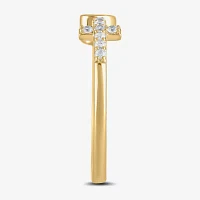 Womens Diamond Accent Lab Grown White 10K Gold Cross Heart Band