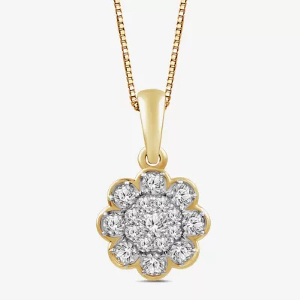 Diamond Blossom I2.I Womens 1/3 CT. T.W. Lab Grown White Diamond 10K Gold Flower 18 Inch Pendant Necklace