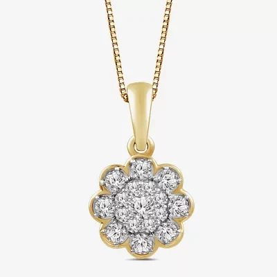 Diamond Blossom I2.I Womens 1/3 CT. T.W. Lab Grown White Diamond 10K Gold Flower 18 Inch Pendant Necklace