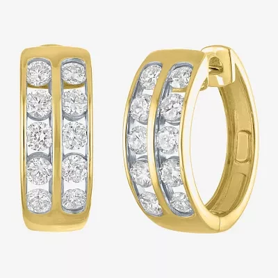 (Gh / Si2 I1) Womens 1 CT. T.W. Lab Grown White Diamond 10K Gold 15mm Hoop Earrings