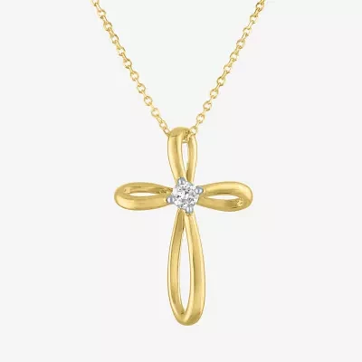(Si2-I1/G-H) Womens Diamond Accent Lab Grown White Diamond 10K Gold Cross 16 Inch Pendant Necklace
