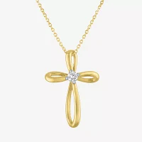 (Si2-I1/G-H) Womens Diamond Accent Lab Grown White Diamond 10K Gold Cross 16 Inch Pendant Necklace