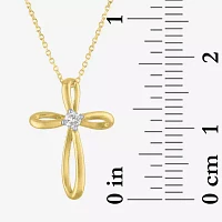 (Si2-I1/G-H) Womens Diamond Accent Lab Grown White Diamond 10K Gold Cross 16 Inch Pendant Necklace