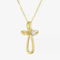 (Si2-I1/G-H) Womens Diamond Accent Lab Grown White Diamond 10K Gold Cross 16 Inch Pendant Necklace