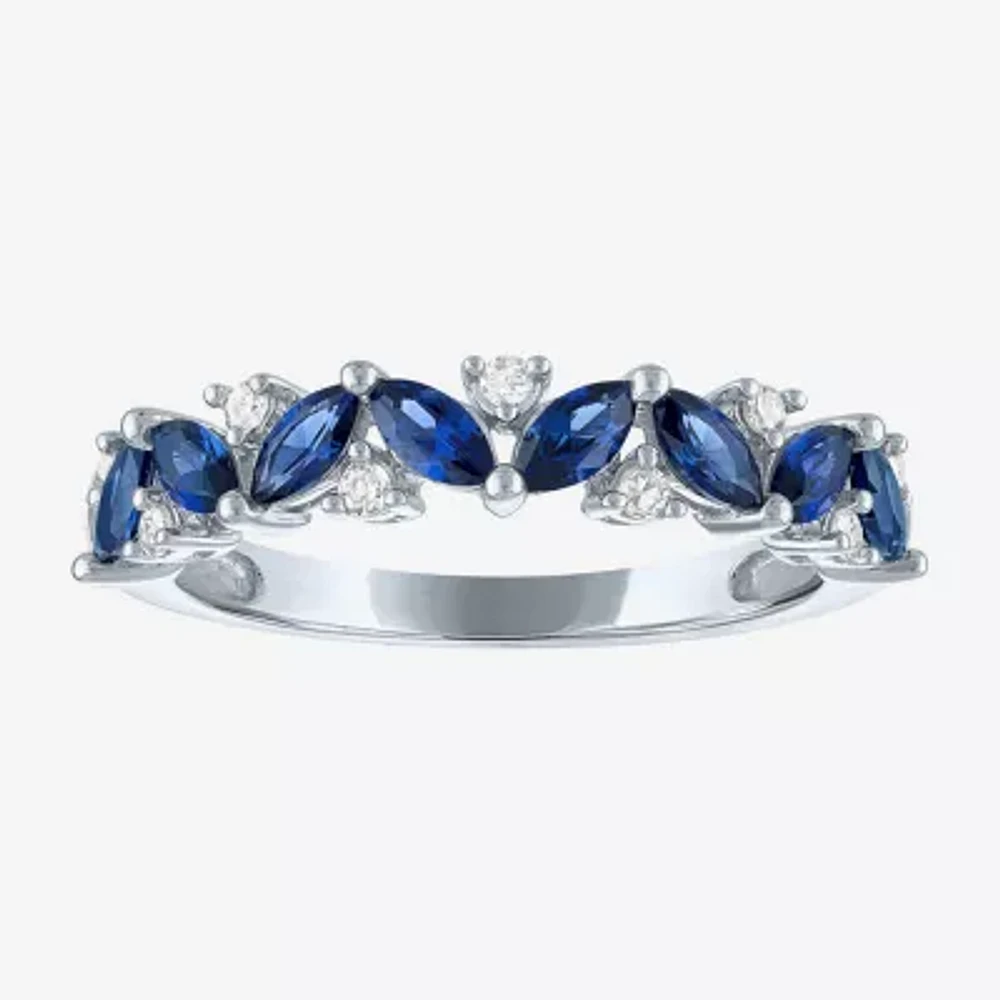 Modern Bride Gemstone Womens 1/10 CT. T.W. Lab Created Blue Sapphire 10K Gold Wedding Band
