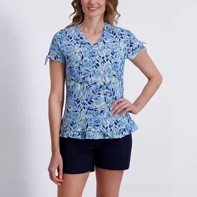 Stella Parker Womens V Neck Short Sleeve Tunic Top