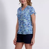 Stella Parker Womens V Neck Short Sleeve Tunic Top