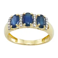 Womens Genuine Blue Sapphire & 1/10 CT. T.W. White Diamond 10K Gold Cocktail Ring