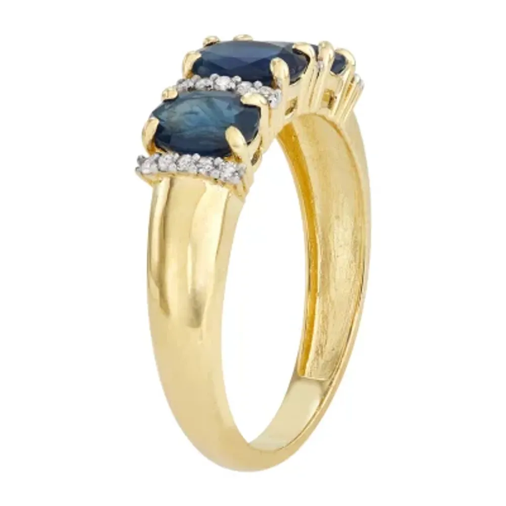 Womens Genuine Blue Sapphire & 1/10 CT. T.W. White Diamond 10K Gold Cocktail Ring