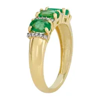 Womens Genuine Green Emerald & 1/10 CT. T.W. White Diamond 10K Gold Cocktail Ring