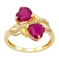 Womens Lead Glass-Filled Red Ruby & 1/10 CT. T.W. Genuine White Diamond 10K Gold Cocktail Ring