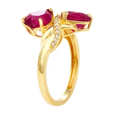 Womens Lead Glass-Filled Red Ruby & 1/ CT. T.W. Genuine White Diamond 10K Gold Cocktail Ring