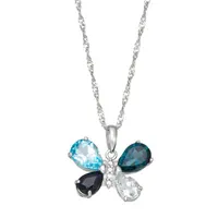 Womens Genuine Multi Color Stone & 1/8 CT. T.W. Genuine White Diamond 10K Gold Pendant Necklace