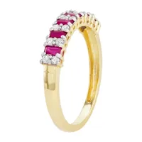 Womens Lead Glass-Filled Red Ruby & 1/4 CT. T.W. Genuine White Diamond 10K Gold Cocktail Ring