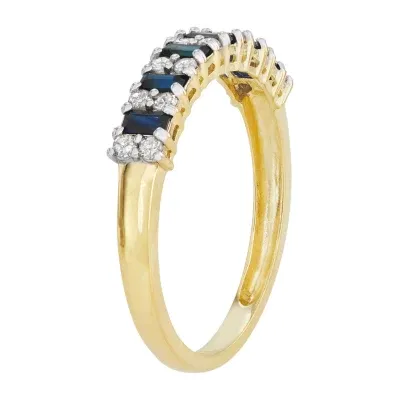 Womens Genuine Blue Sapphire & 1/4 CT. T.W. White Diamond 10K Gold Cocktail Ring