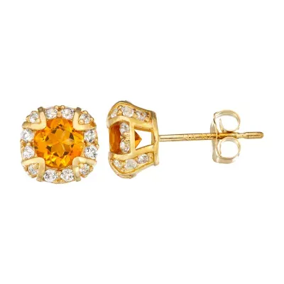 Genuine Yellow Citrine 10K Gold 1/4 Inch Stud Earrings