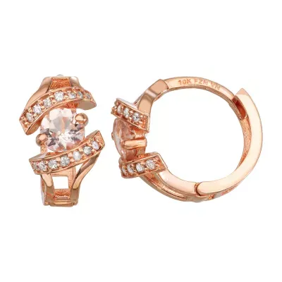 Genuine Pink Morganite & 1/7 CT. T.W. Genuine White Diamond 10K Gold 12mm Hoop Earrings