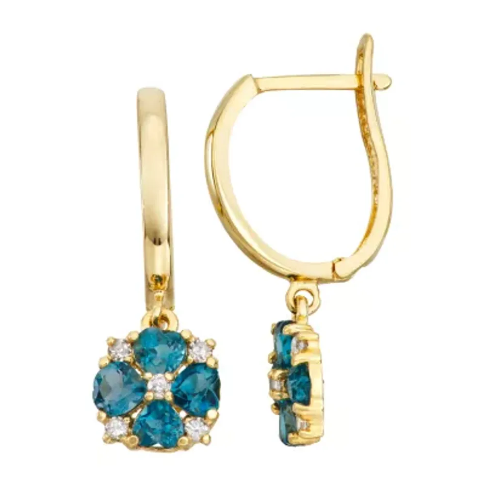 Genuine Blue Topaz & 1/8 CT. T.W. Genuine White Diamond 10K Gold Heart Drop Earrings