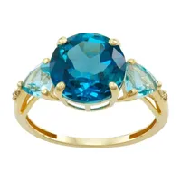 Womens Genuine Blue Topaz 10K Gold Cocktail Ring