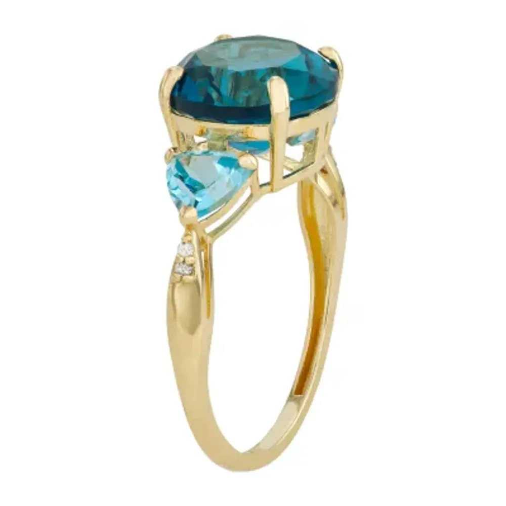 Womens Genuine Blue Topaz 10K Gold Cocktail Ring