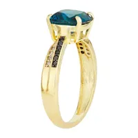 Womens Genuine Blue Topaz & 1/ CT. T.W. White Diamond 10K Gold Cocktail Ring