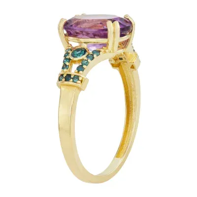 Womens Genuine Multi Color Topaz & 1/10 CT. T.W. White Diamond 10K Gold Cocktail Ring