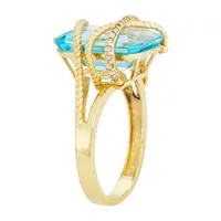 Womens Genuine Blue Topaz & 1/ CT. T.W. White Diamond 10K Gold Cocktail Ring