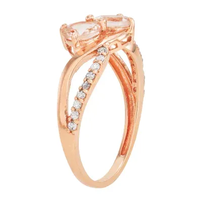 Womens Genuine Pink Morganite & 1/4 CT. T.W. White Diamond 10K Gold Cocktail Ring