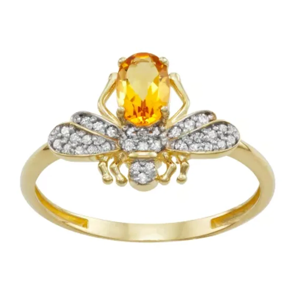 Womens Genuine Yellow Citrine & 1/10 CT. T.W. White Diamond 10K Gold Cocktail Ring