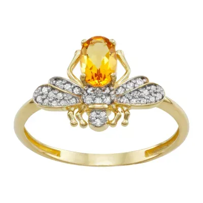 Womens Genuine Yellow Citrine & 1/10 CT. T.W. White Diamond 10K Gold Cocktail Ring