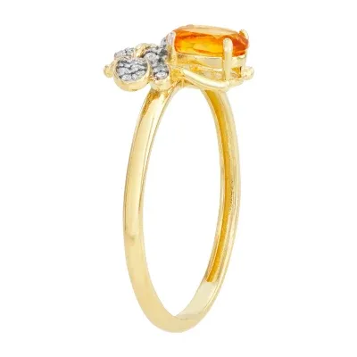 Womens Genuine Yellow Citrine & 1/10 CT. T.W. White Diamond 10K Gold Cocktail Ring