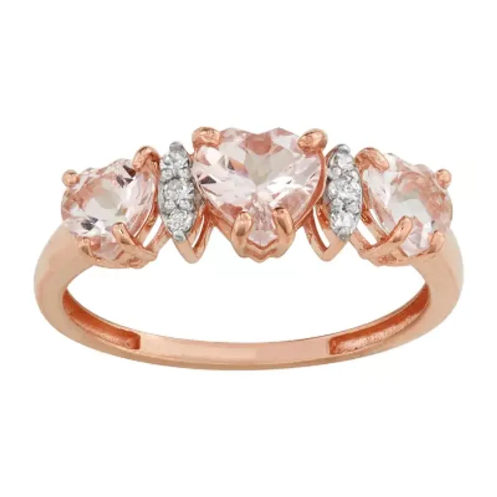 Womens Genuine Pink Morganite 10K Gold Heart Cocktail Ring