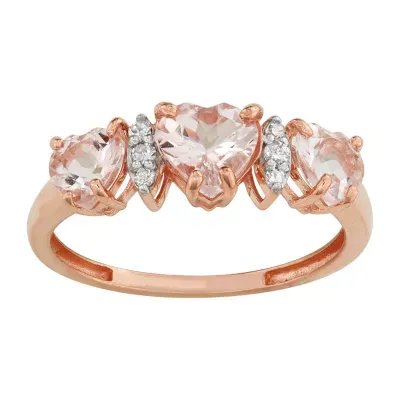 Womens Genuine Pink Morganite 10K Gold Heart Cocktail Ring