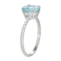 Womens Genuine Blue Aquamarine 10K White Gold Round Cocktail Ring