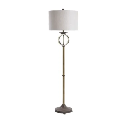 Stylecraft Brass Finish Ring With Moulded Wood Like Accents Floor Lamp
