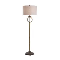 Stylecraft Brass Finish Ring With Moulded Wood Like Accents Floor Lamp