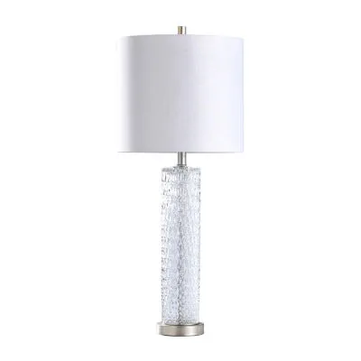 Stylecraft Diamond Textured Glass With Brushed Steel Base Table Lamp