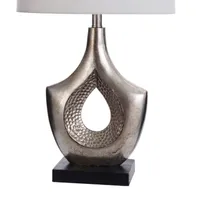 Stylecraft Contemporary Moulded Hammered Hollow Center And Black Base Silver Finish Polyresin Table Lamp