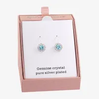 Sparkle Allure Crystal Pure Silver Over Brass Round Drop Earrings