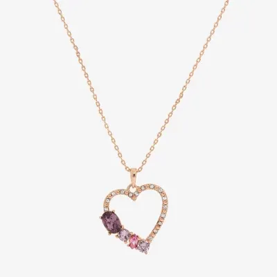 Sparkle Allure Crystal 18K Rose Gold Over Brass 16 Inch Link Heart Pendant Necklace