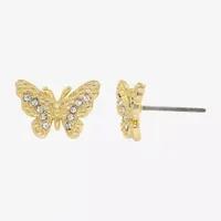 Sparkle Allure Crystal 14K Gold Over Brass 6mm Butterfly Stud Earrings
