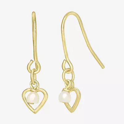 Silver Treasures Simulated Pearl 14K Gold Over Heart Drop Earrings