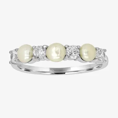 Silver Treasures Womens White Simulated Pearl Sterling Band