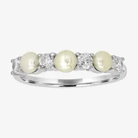 Silver Treasures Simulated Pearl Sterling Band