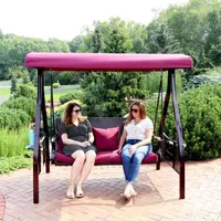 3 Person Canopy Patio Swing with Side Tables