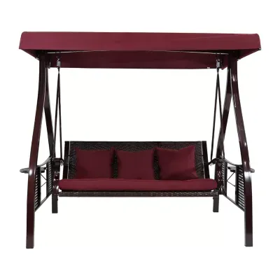 3 Person Canopy Patio Swing with Side Tables