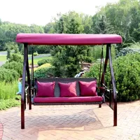 3 Person Canopy Patio Swing with Side Tables